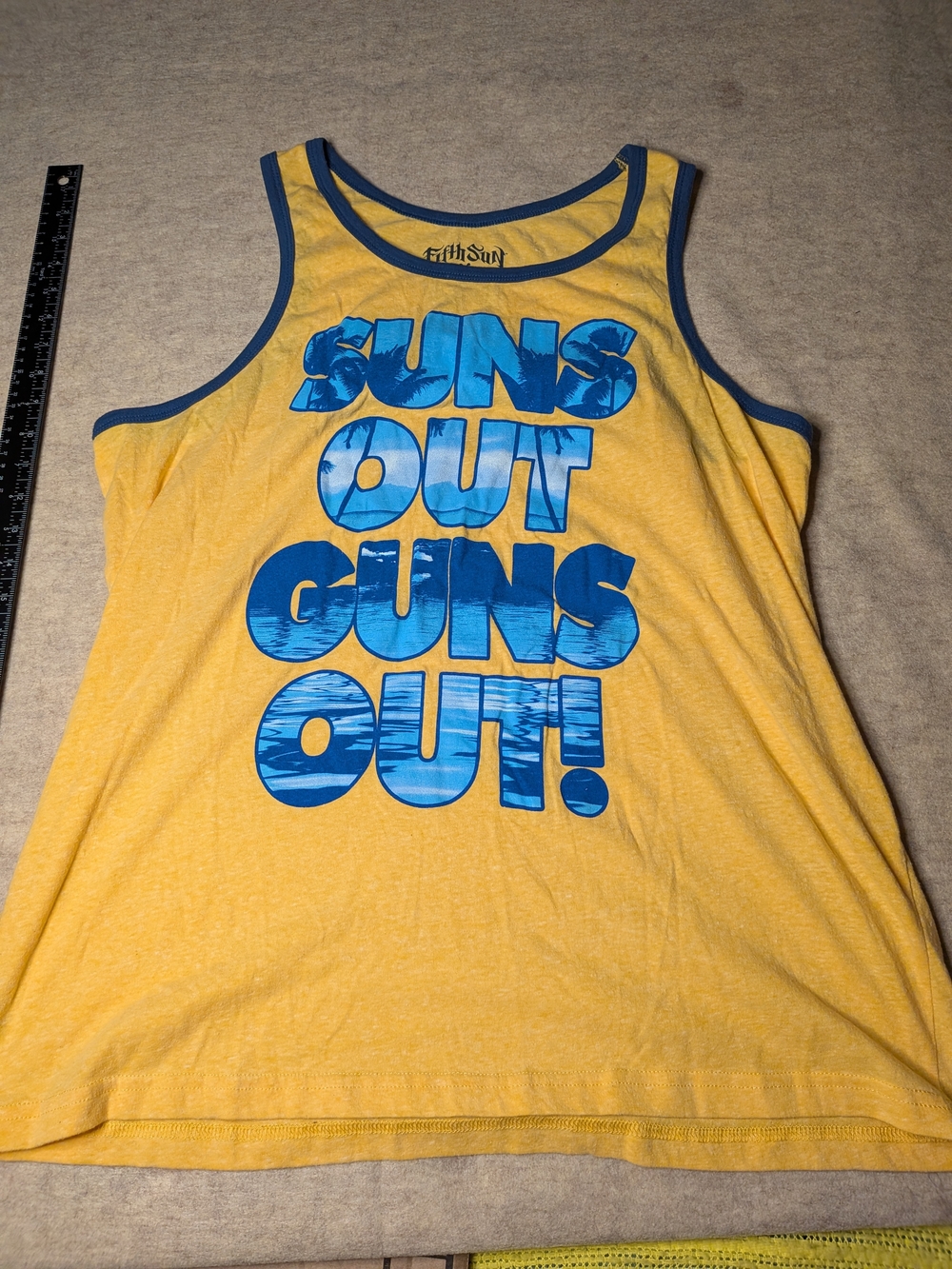 Fifth Sun Yellow Tank Top with Blue Graphic